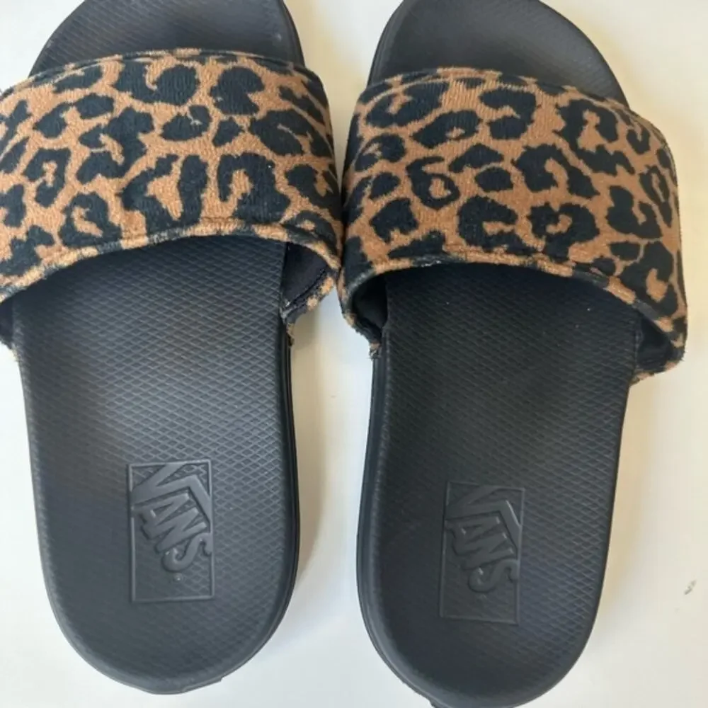 Vans Leopard and Black Slides size 3